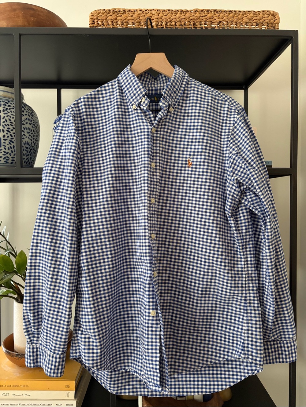 Ralph Lauren Blue and White Gingham Button-Down Shirt